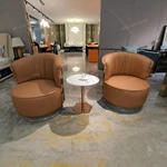 Red & Light Gray Leather Sofa Set with Marble Inlay Craftsmanship, Gold Stainless Steel Trim & Pleated Accent Chairs